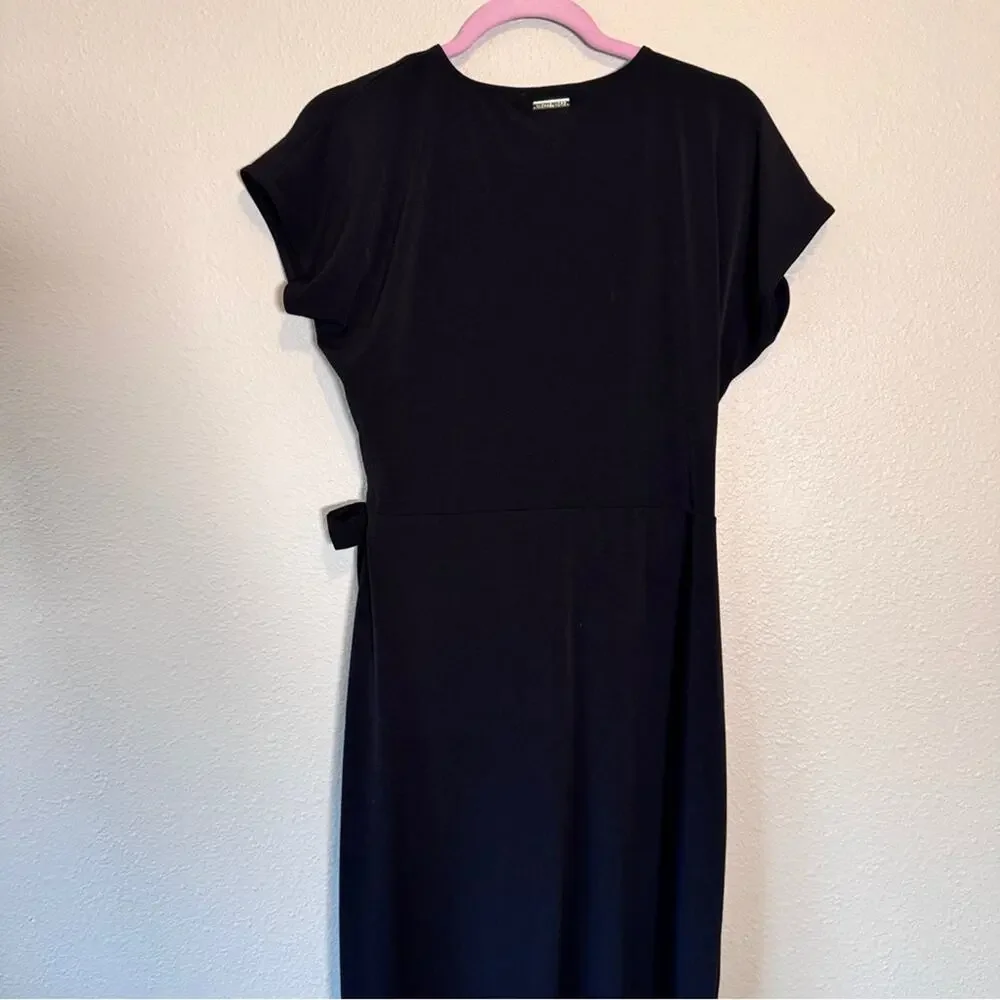 Michael Kors Black Mini Wrap Dress Womens L Casual LBD Classic Closet Staple